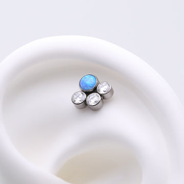 Detail View 1 of Implant Grade Titanium OneFit Threadless Fire Opal Floral Multi-Gem Sparkle Top Part-Clear Gem/Blue Opal